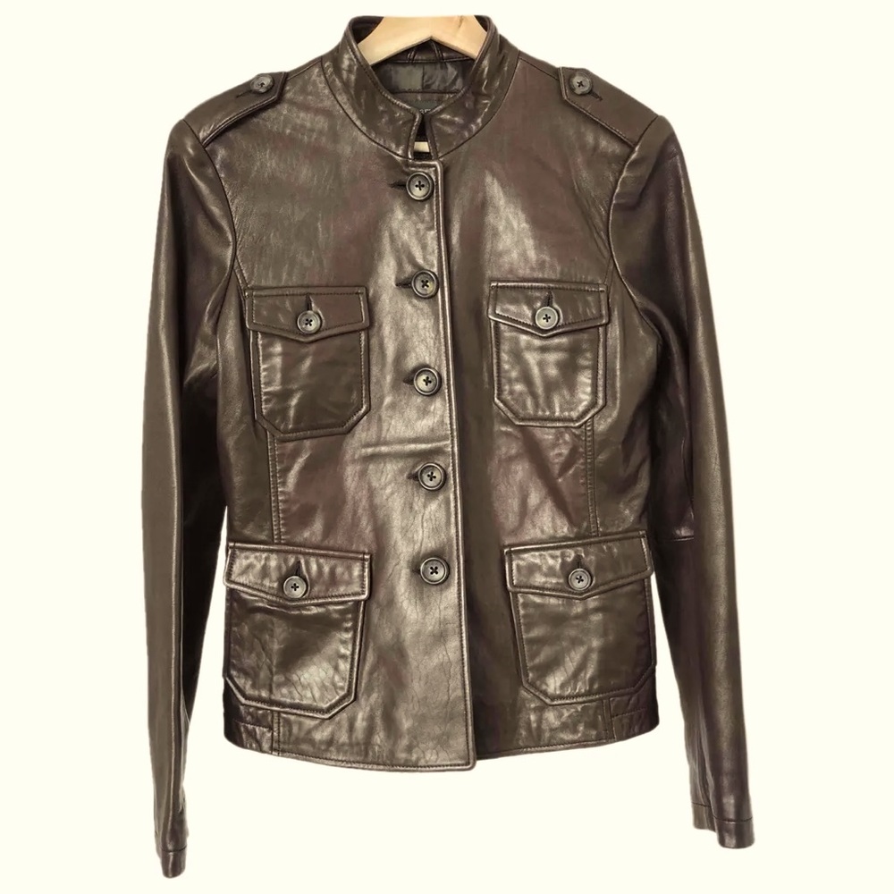Mint! Vintage Authentic Leather Jacket Banana Republic Fitted Dark Brown Sz 2